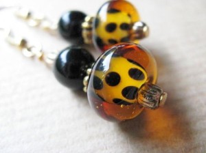 Onyx and Leopard Glass Bead Earrings 